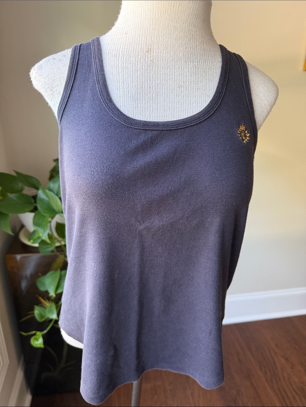 Ralph Lauren Navy Tank Top with Gold Pony Embroidery